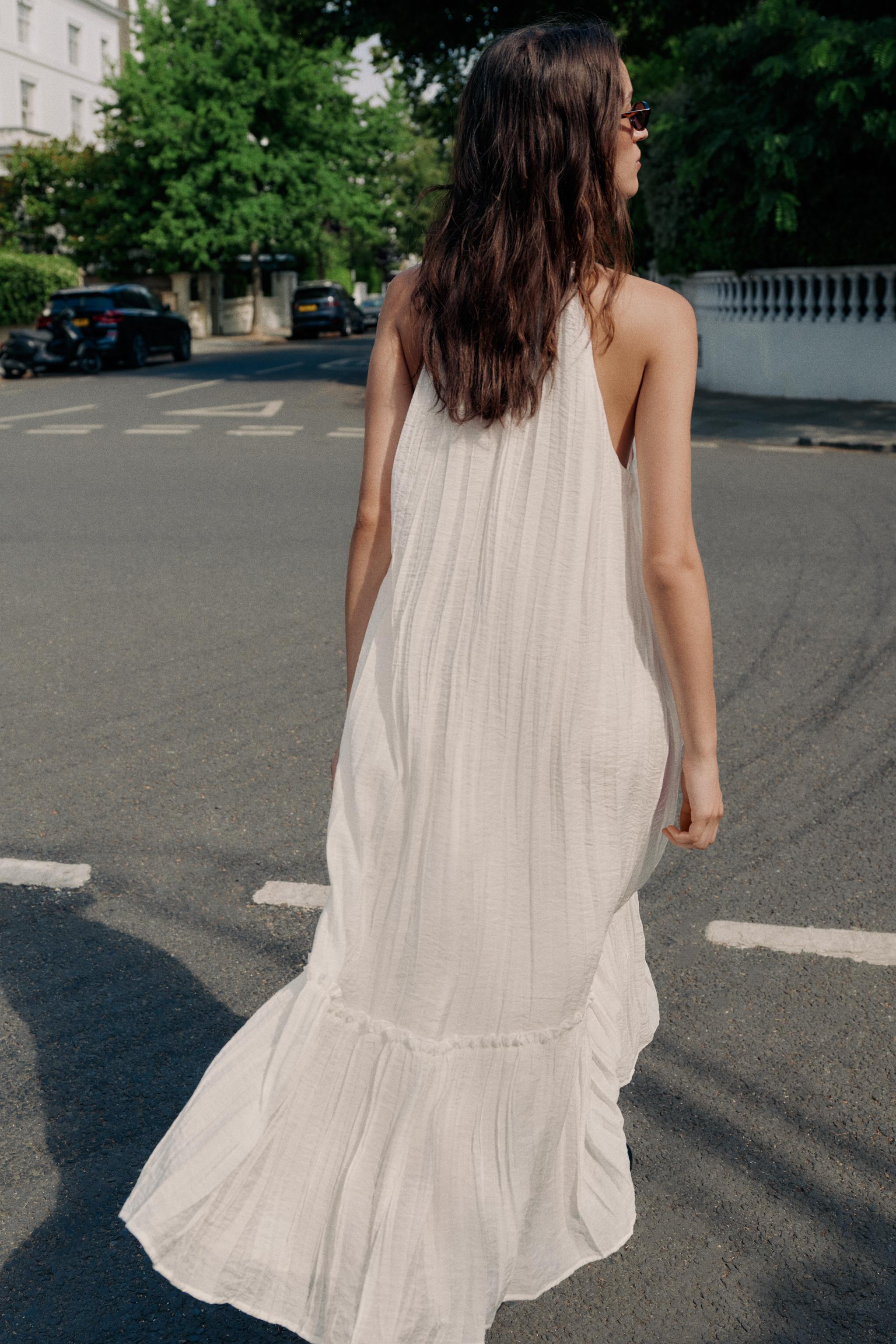 BEADED WRINKLE-EFFECT MIDI DRESS